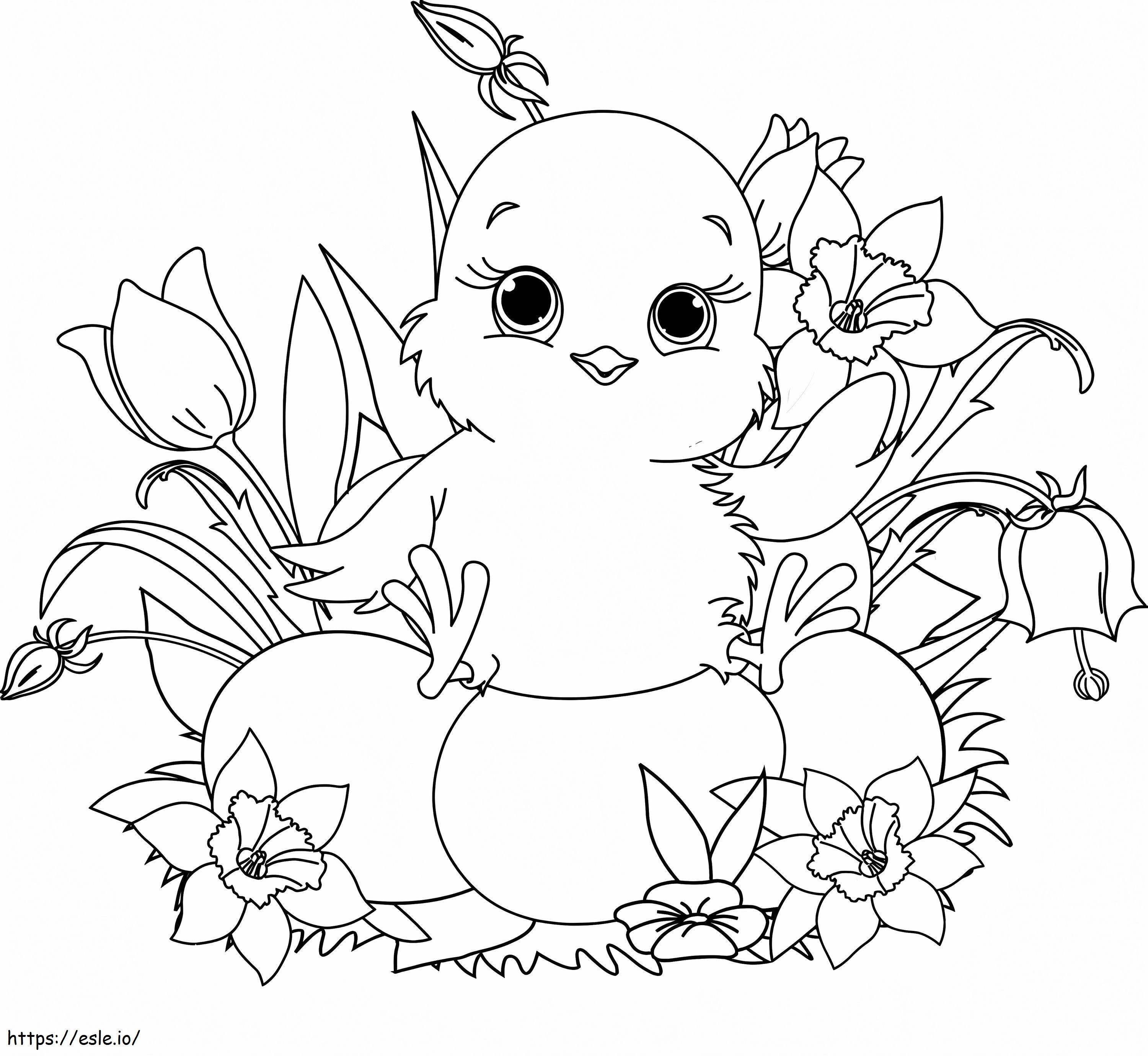 Chick And Flower coloring page
