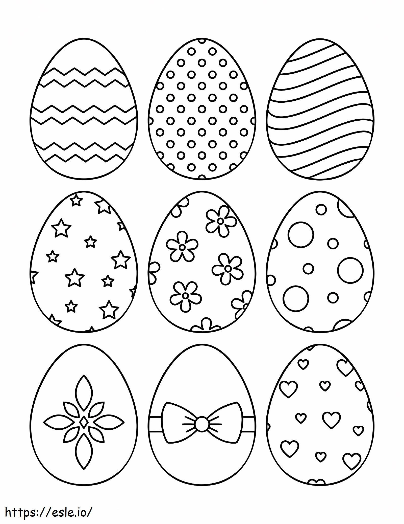 Nove uova di Pasqua da colorare