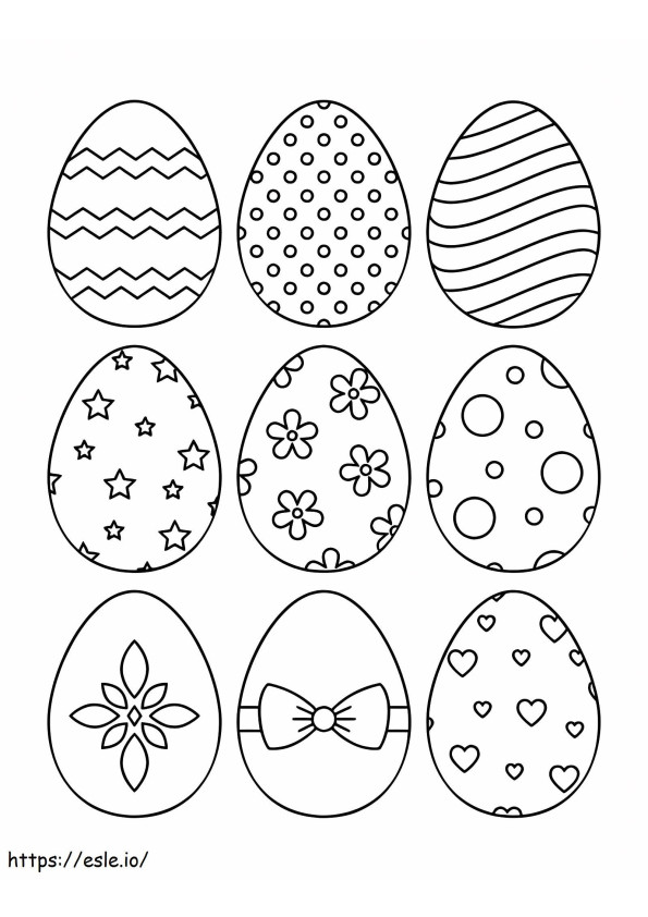 Coloriage Neuf œufs de Pâques à imprimer dessin