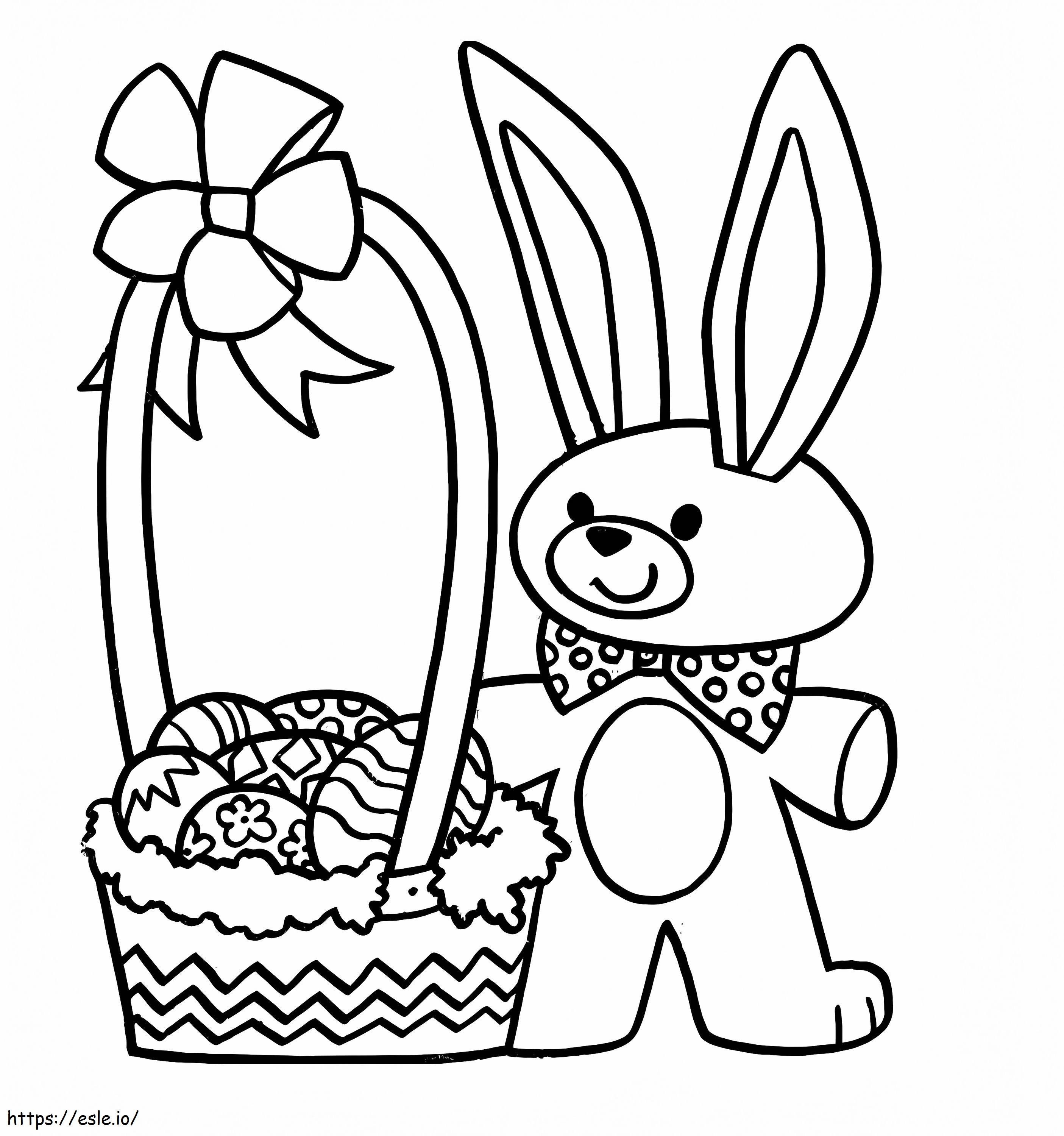 Coloriage Lapin simple avec panier de Pâques à imprimer dessin