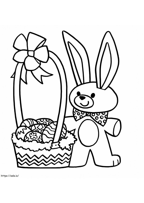 Yksinkertainen kani pääsiäiskorilla värityskuva