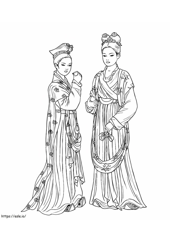 中国人女性 ぬりえ - 塗り絵