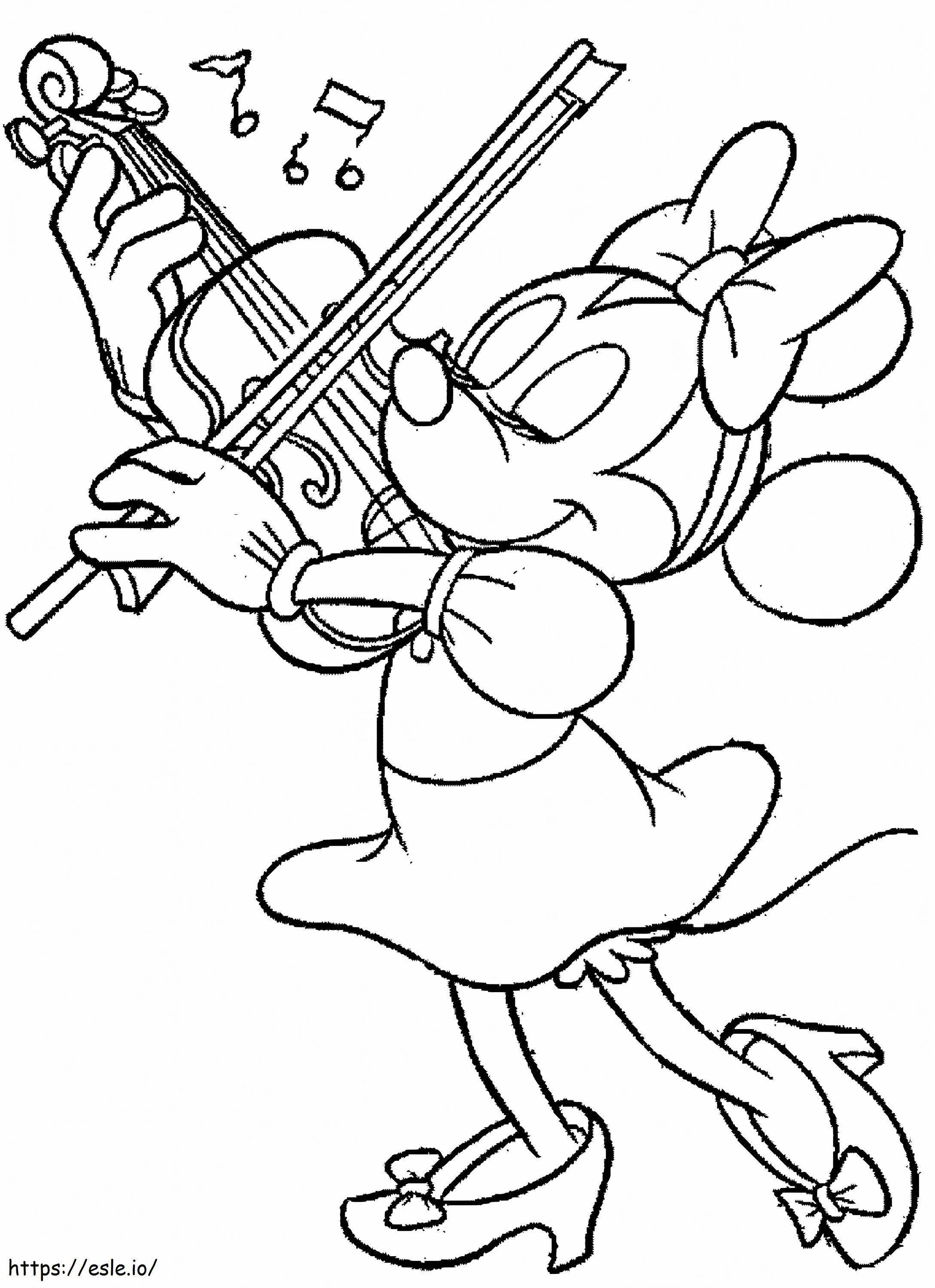 バイオリンを弾くミニーマウス ぬりえ - 塗り絵