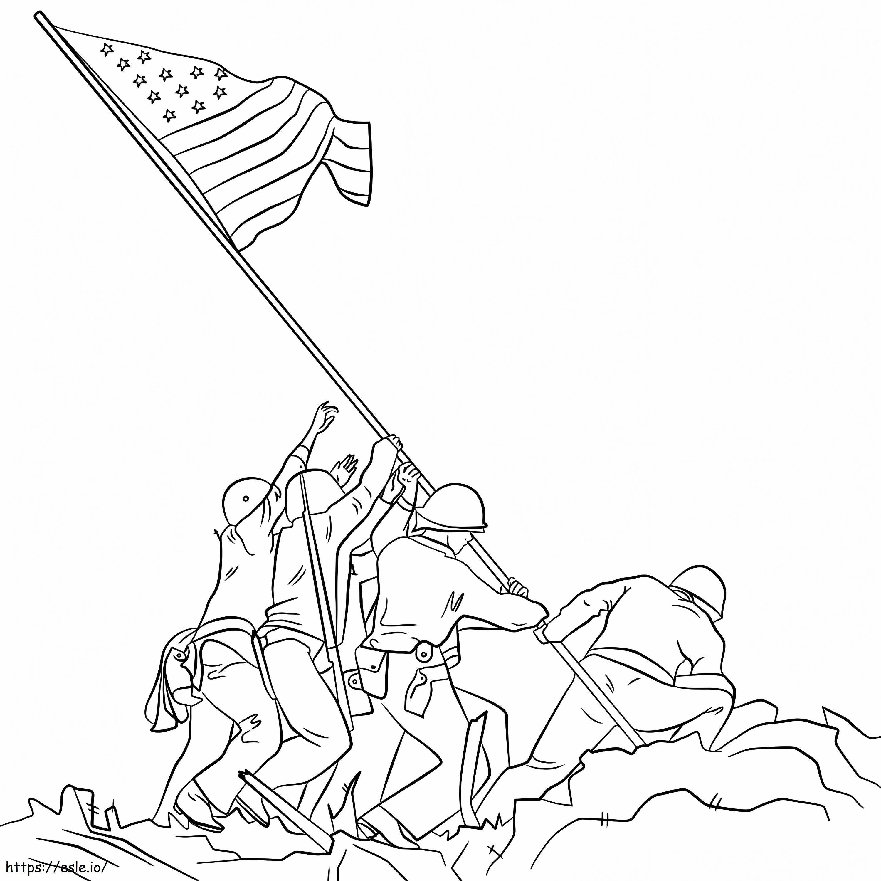 Lipun nostaminen Iwo Jimalla värityskuva
