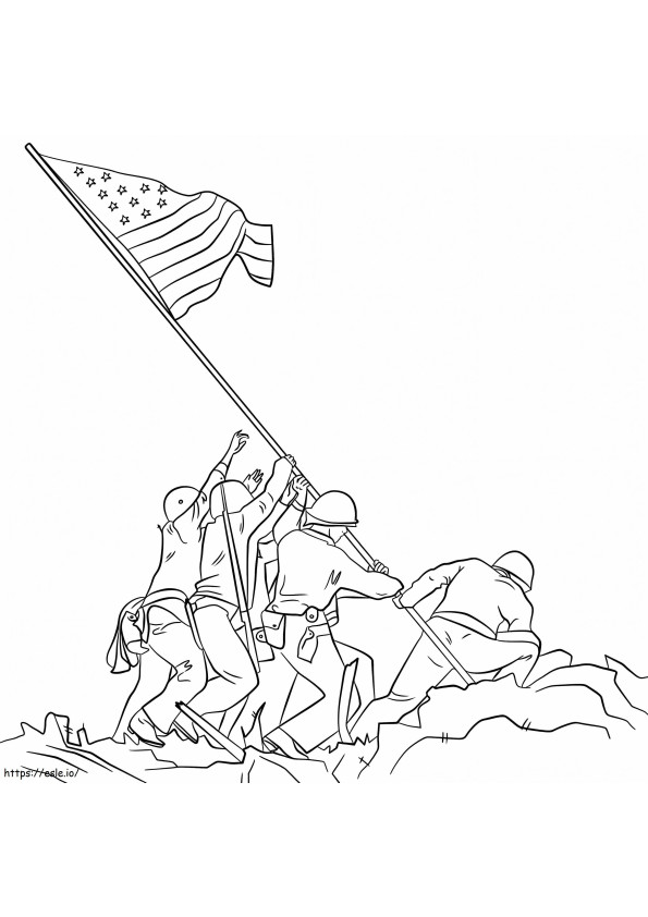 Hijs de vlag van Iwo Jima kleurplaat