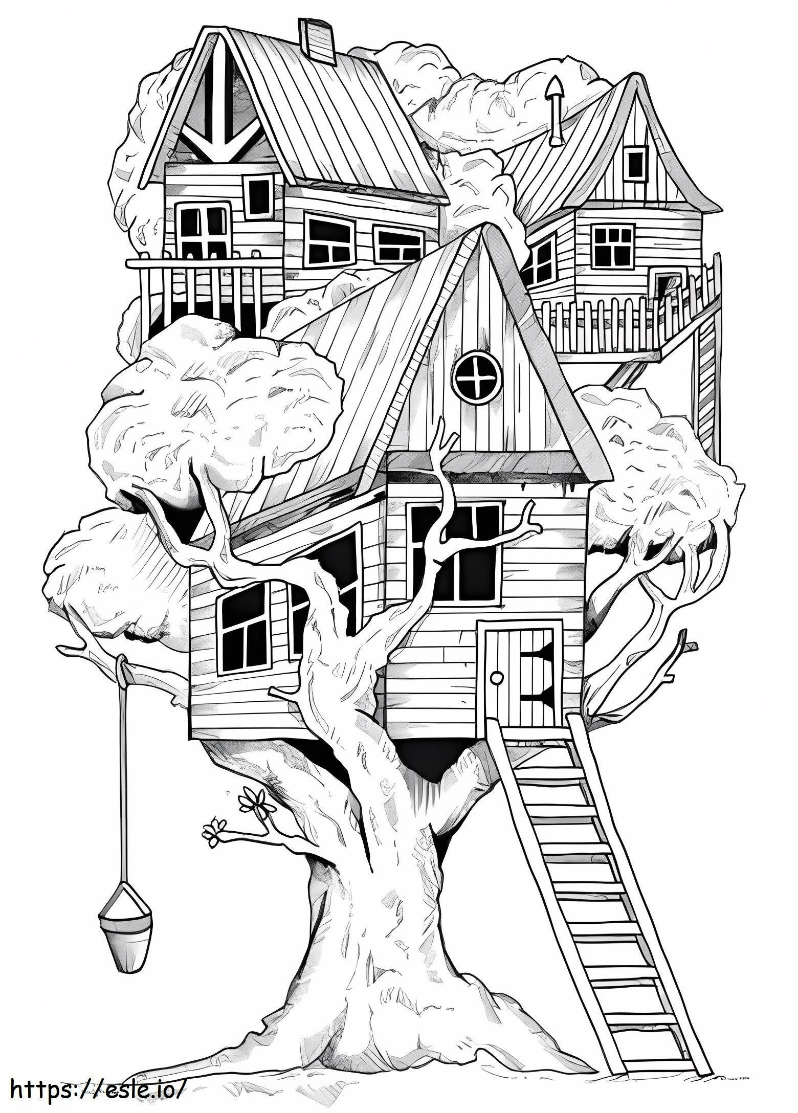 Casa del árbol embrujada para colorear