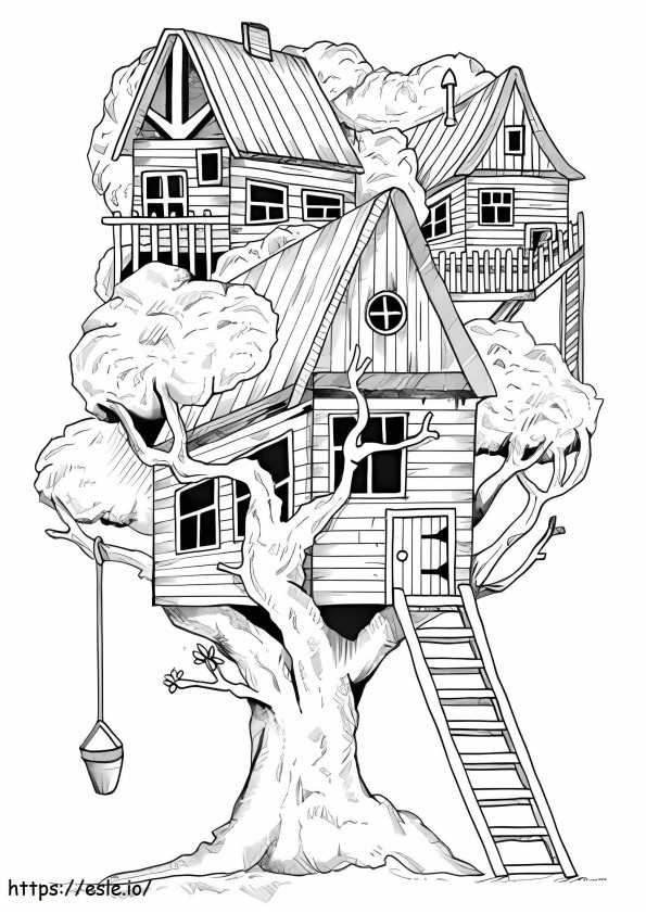 Casa del árbol embrujada para colorear