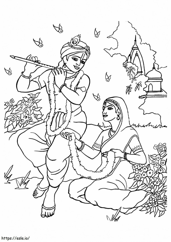 Coloriage Krishan avec Radha à imprimer dessin