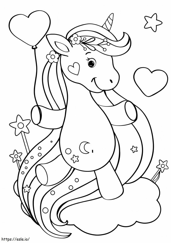 Smiling Unicorn In The Cloud coloring page