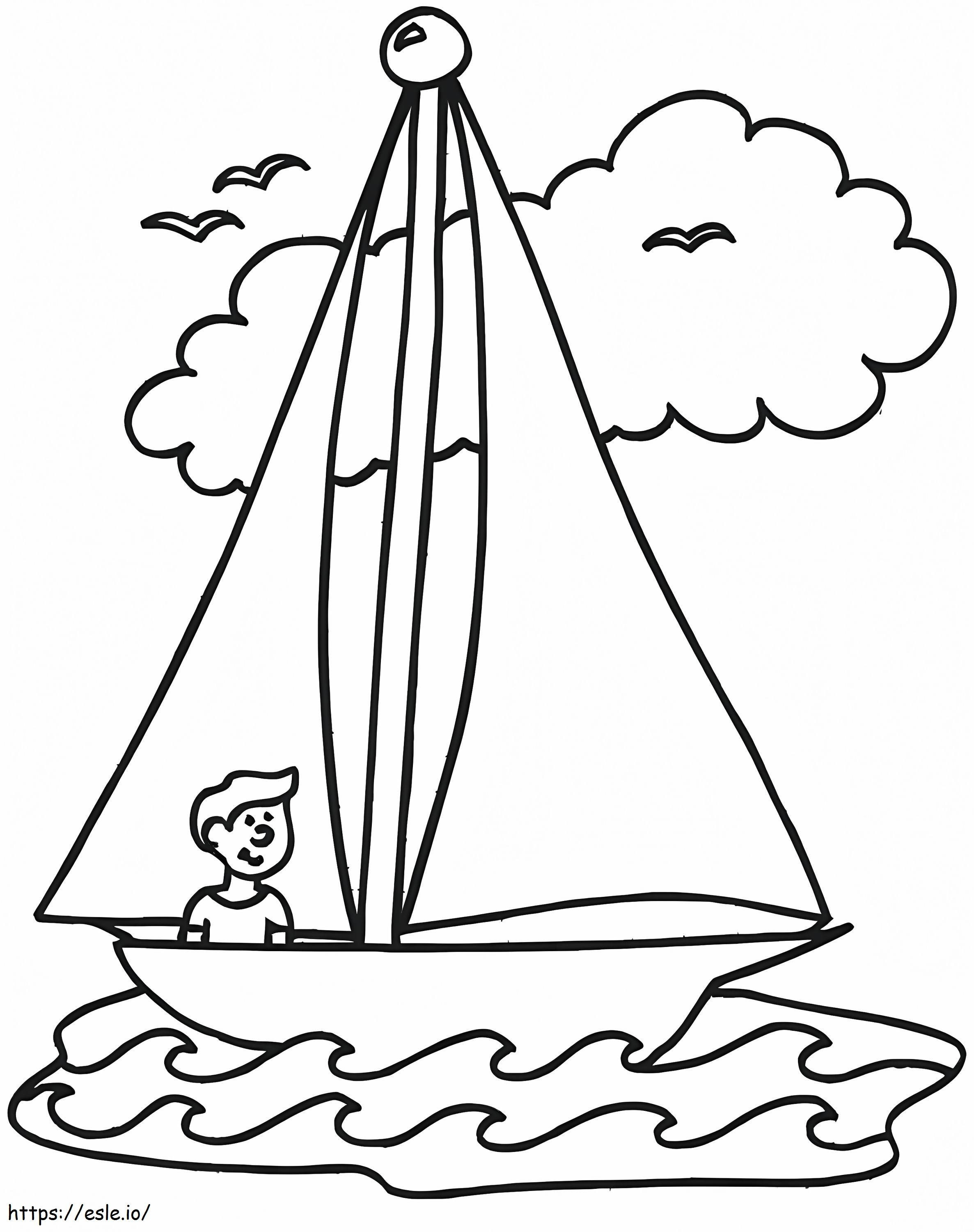 Un băiat pe barca cu pânze de colorat