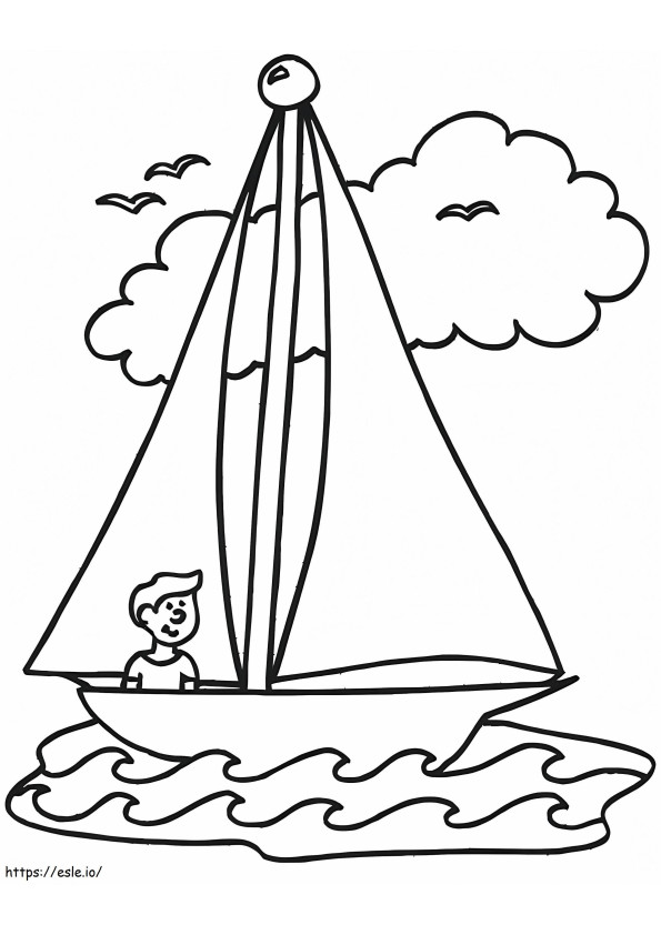 Um menino em um veleiro para colorir
