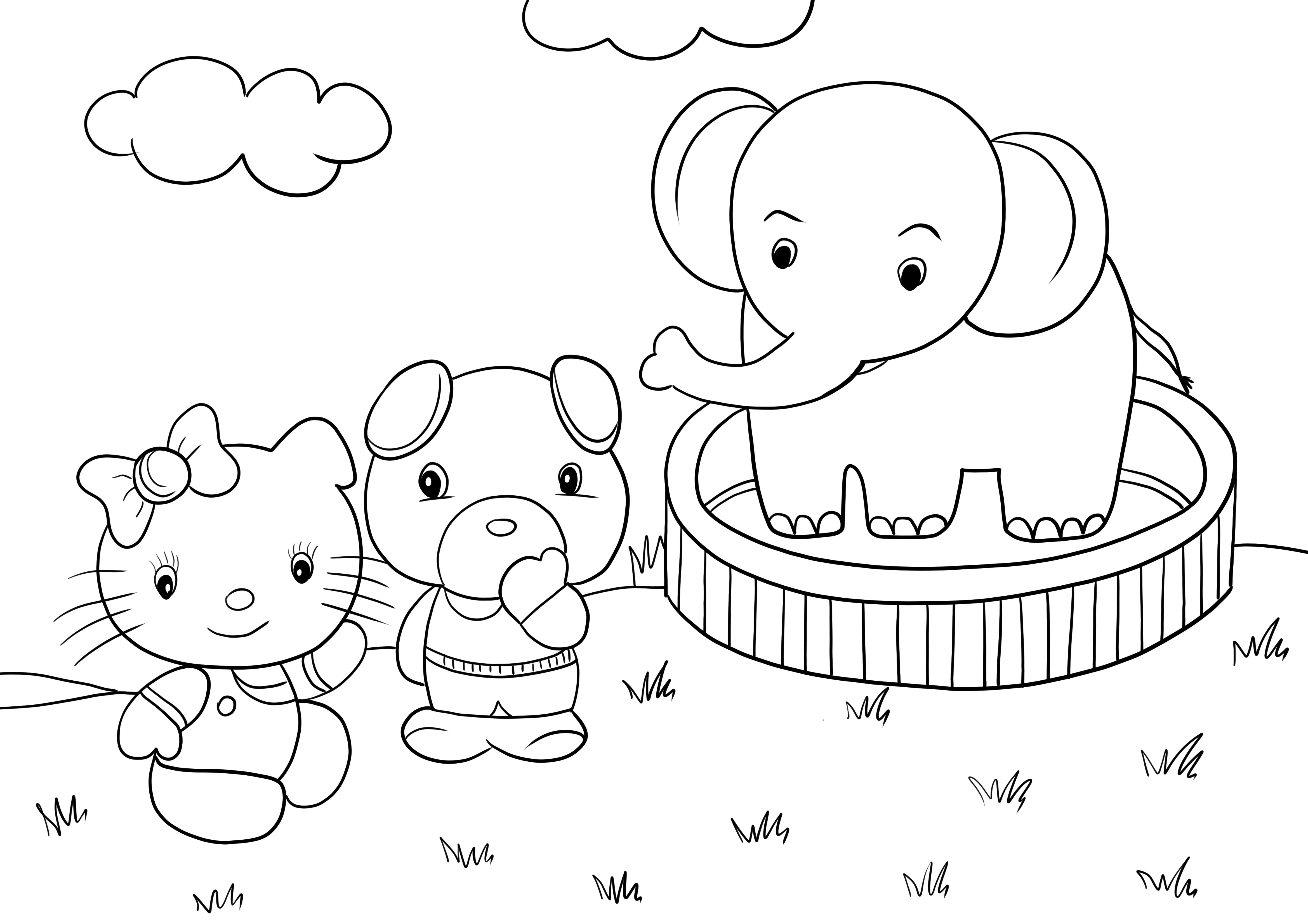 Hello Kitty at the zoo free download and color image
