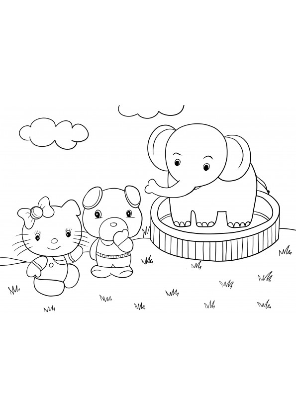 Hello Kitty at the zoo free download and color image