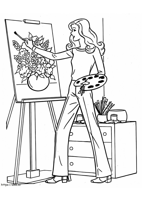 Artist Drawing Flowers coloring page