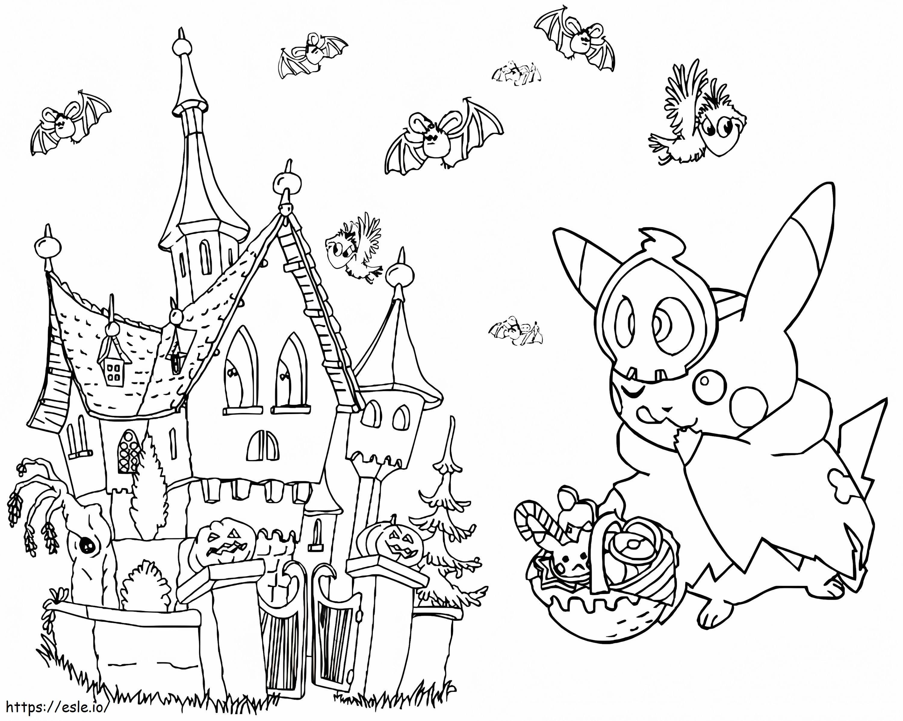 Pikachu And Haunted House coloring page