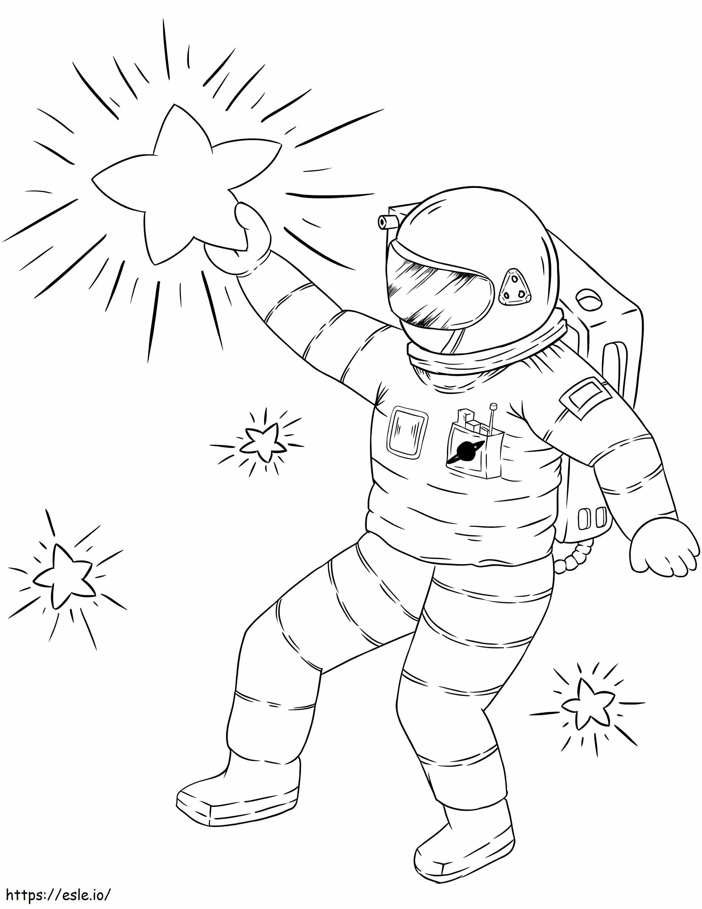 Astronautti ja tähdet värityskuva
