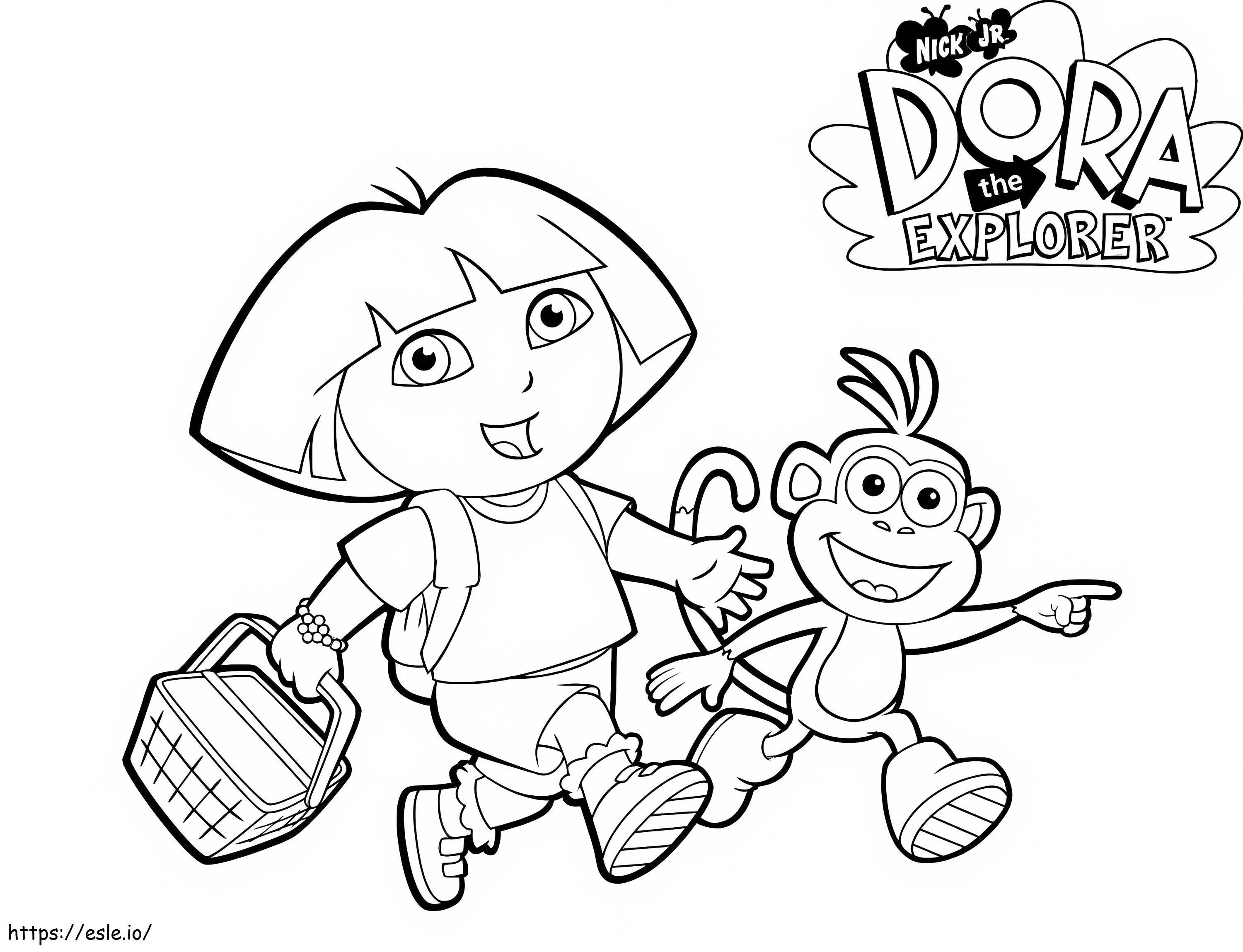 Coloriage Dora et ses bottes font du shopping à imprimer dessin
