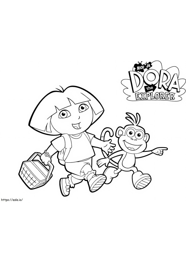 Dora ja saappaat käyvät ostoksilla värityskuva
