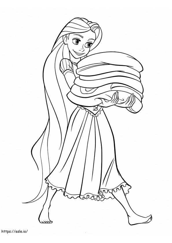 Prinsessa Rapunzel siivoaa värityskuva