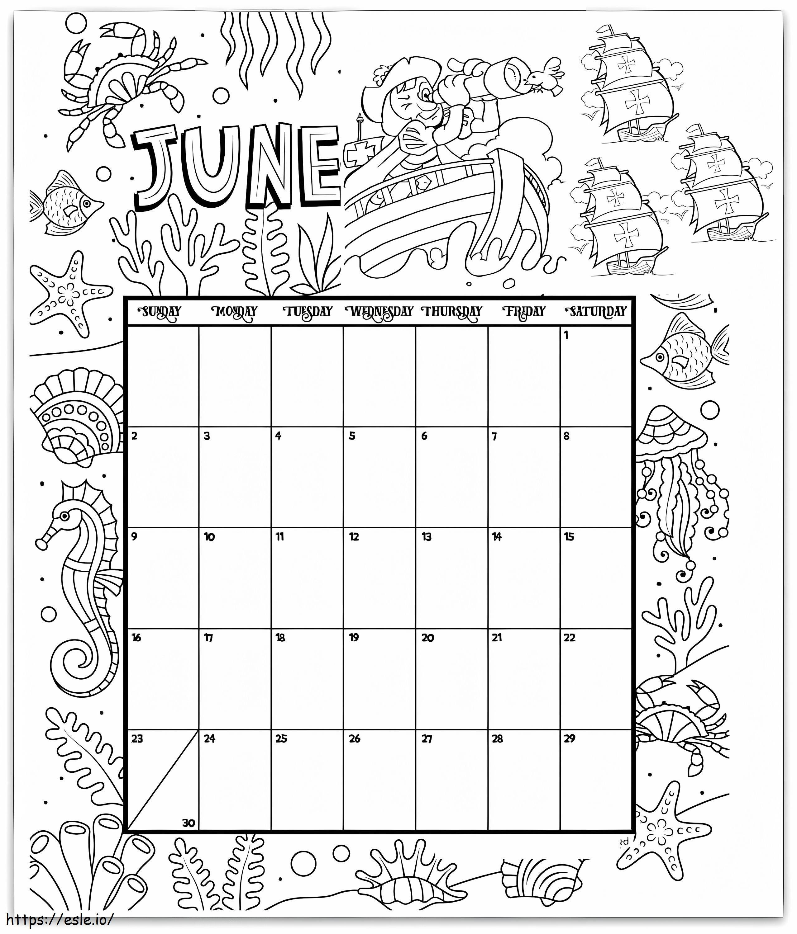 Calendario 2 de junio para colorear