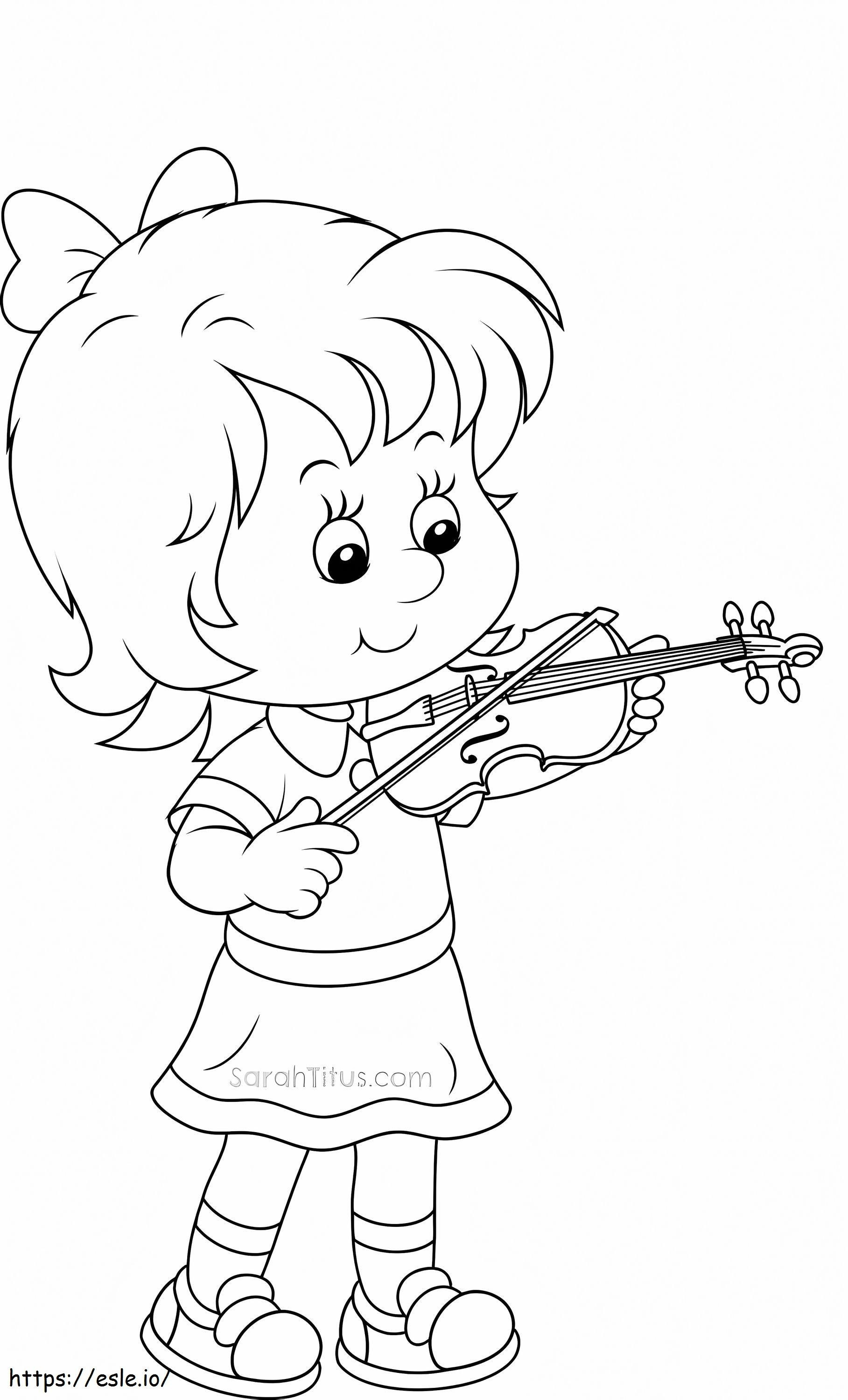 Menina tocando violino para colorir
