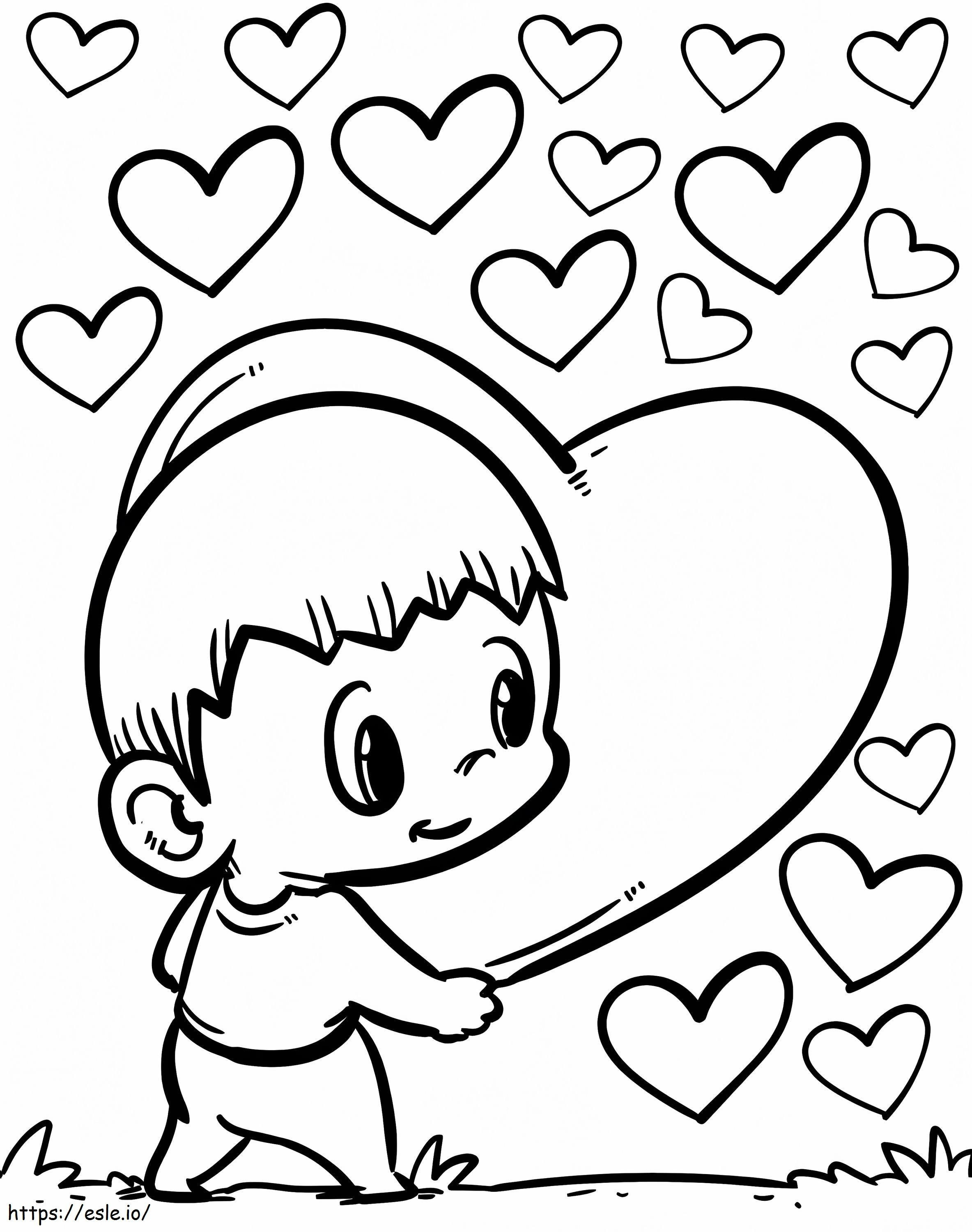 Baby Boy And Hearts coloring page