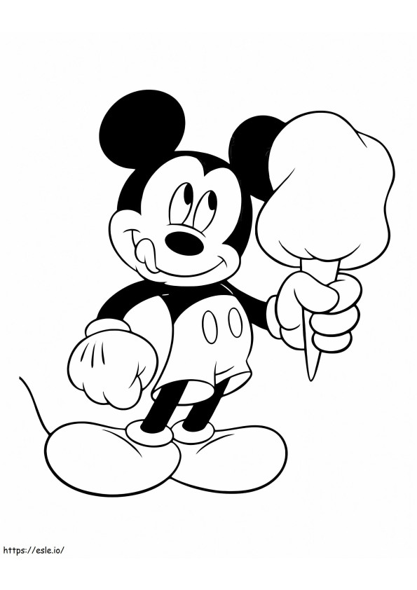 Mickey Mouse houdt suikerspin vast kleurplaat