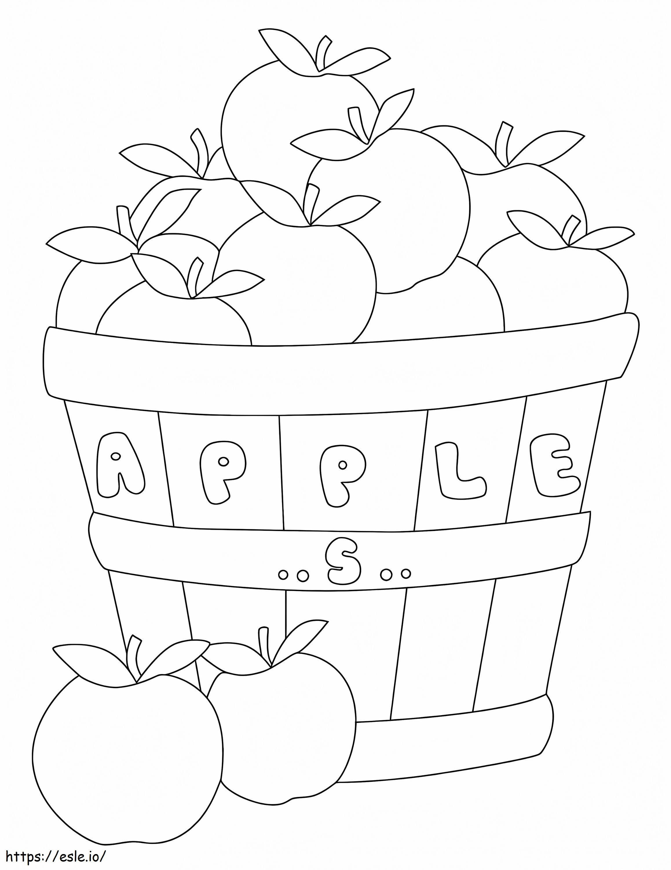 Uma caixa de maçãs e duas maçãs para colorir