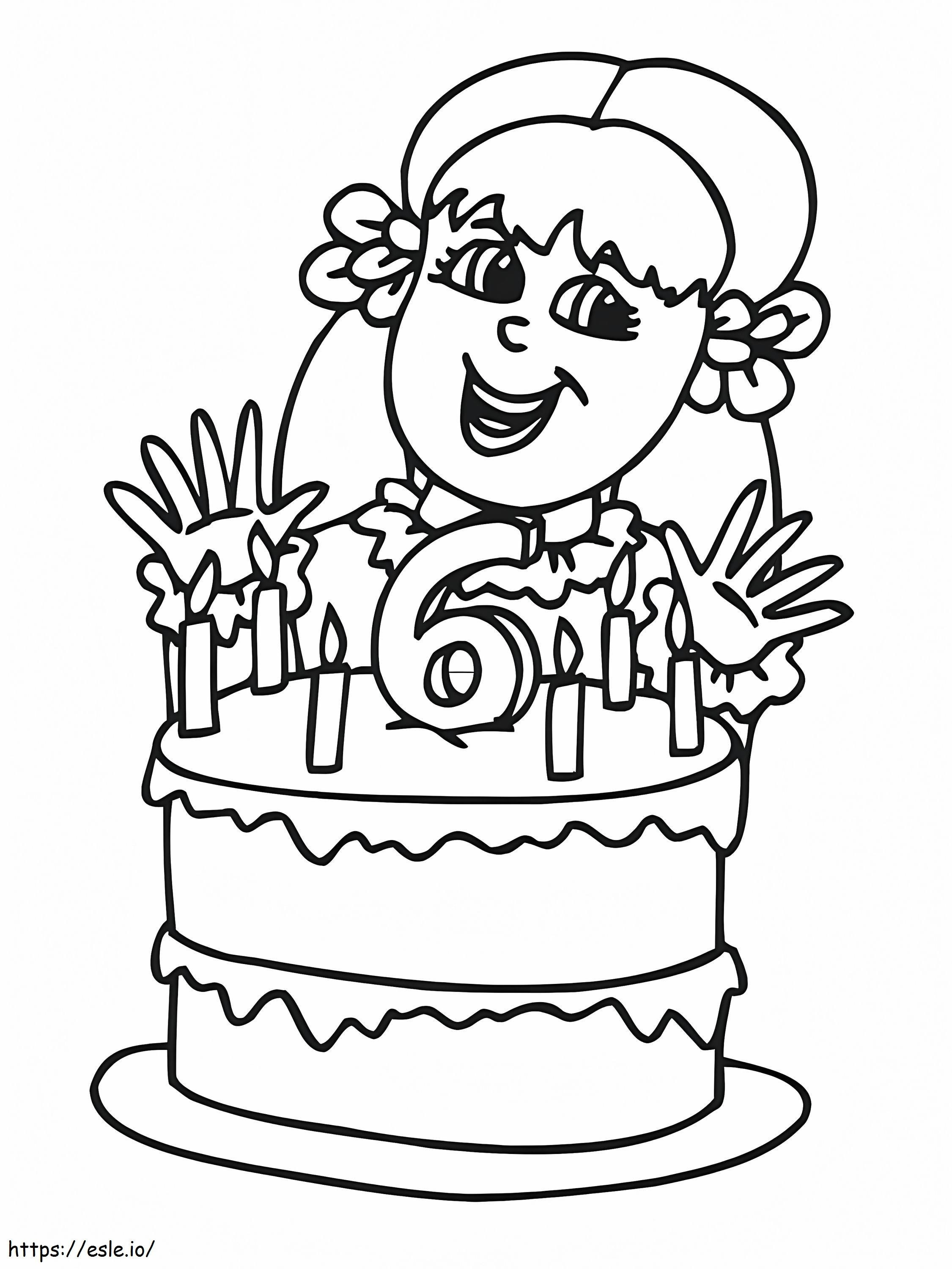 誕生日ケーキを持つ少女 ぬりえ - 塗り絵