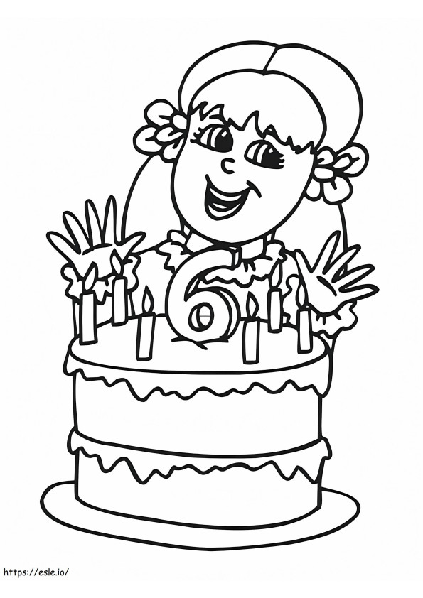 Menina com bolo de aniversário para colorir