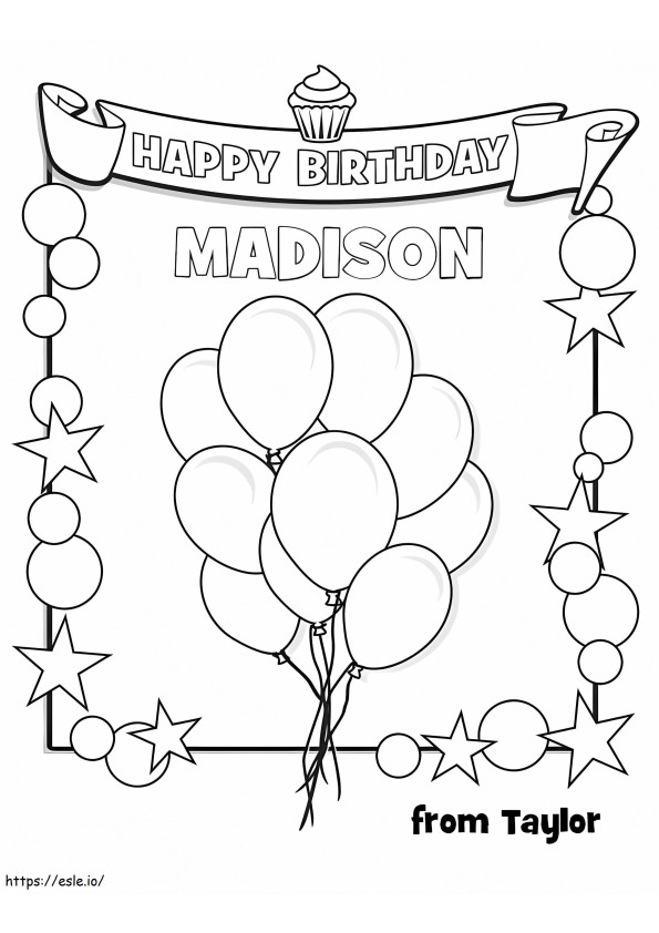 Hyvää syntymäpäivää Madison värityskuva