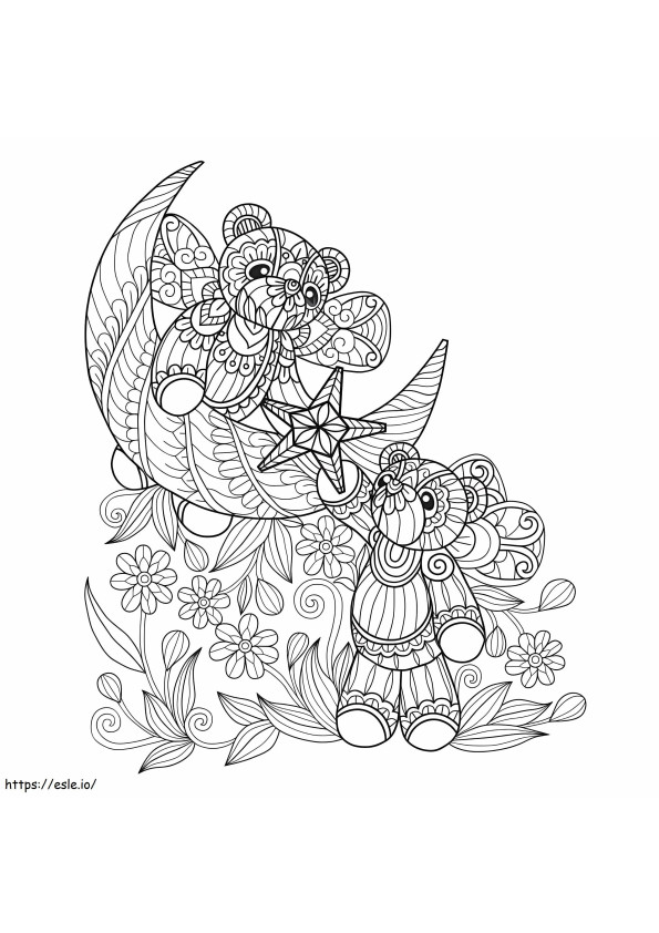 Coloriage Mandala de deux ours en peluche à imprimer dessin