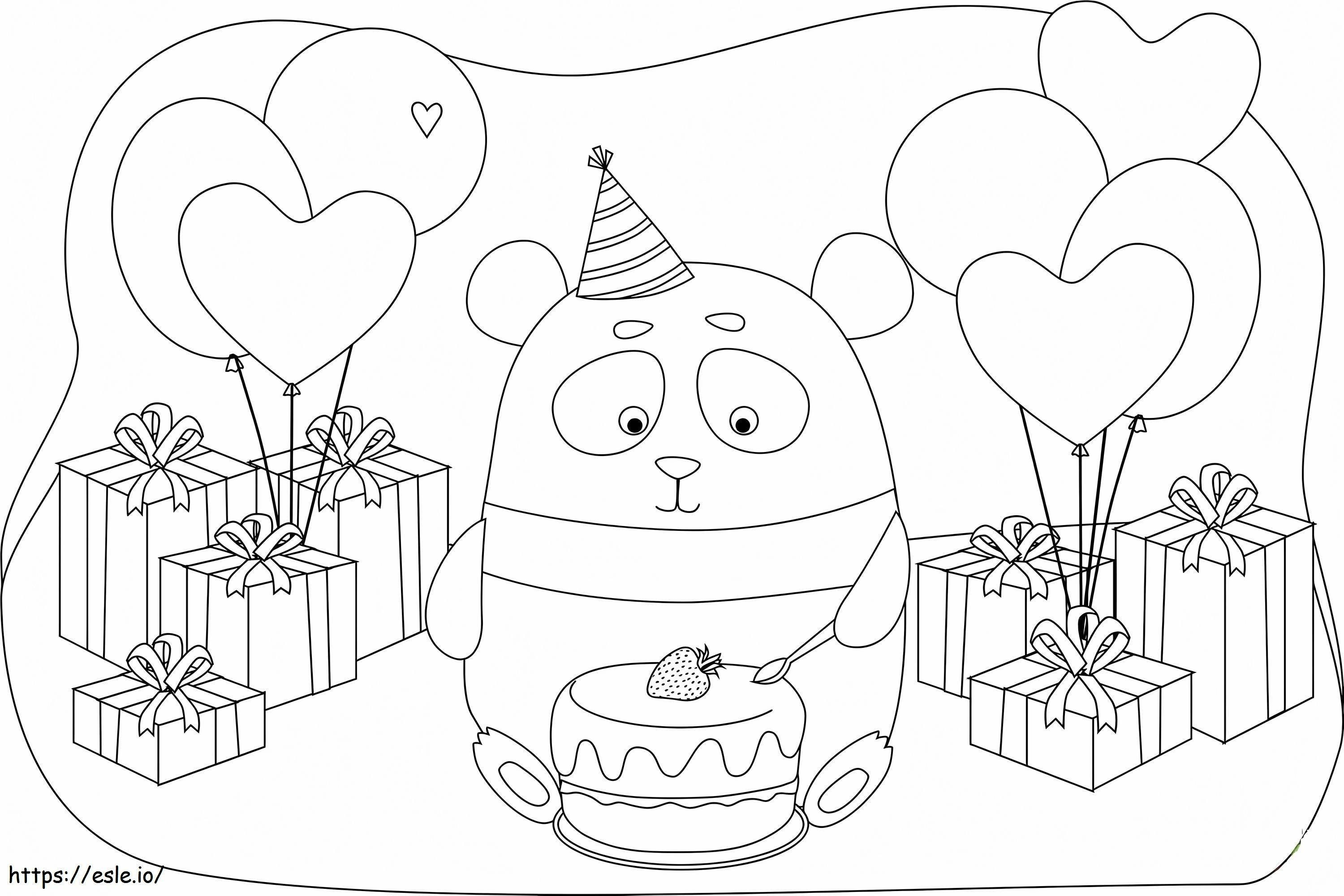 Coloriage Panda à la fête d'anniversaire à imprimer dessin