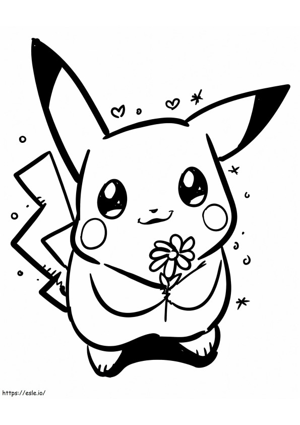 Pikachu con fiore da colorare