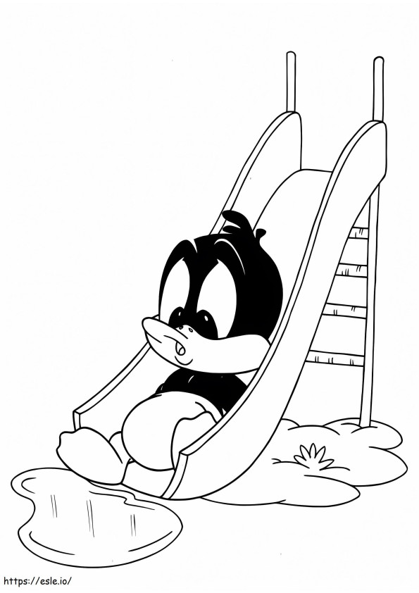Coloriage Daffy Duck jouant sur le toboggan à imprimer dessin