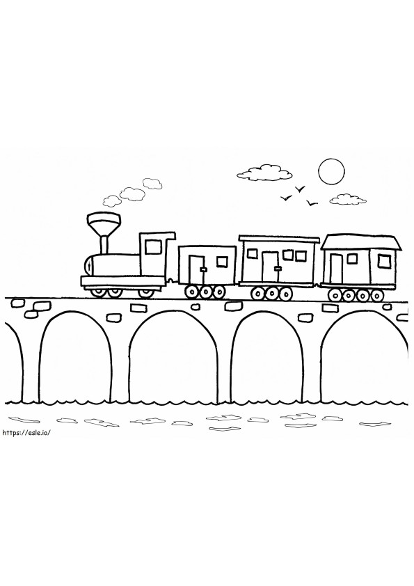 Coloriage Train sur le pont à imprimer dessin