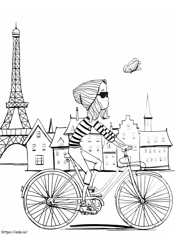Ragazza Su Una Bicicletta Nella Città Di Parigi da colorare