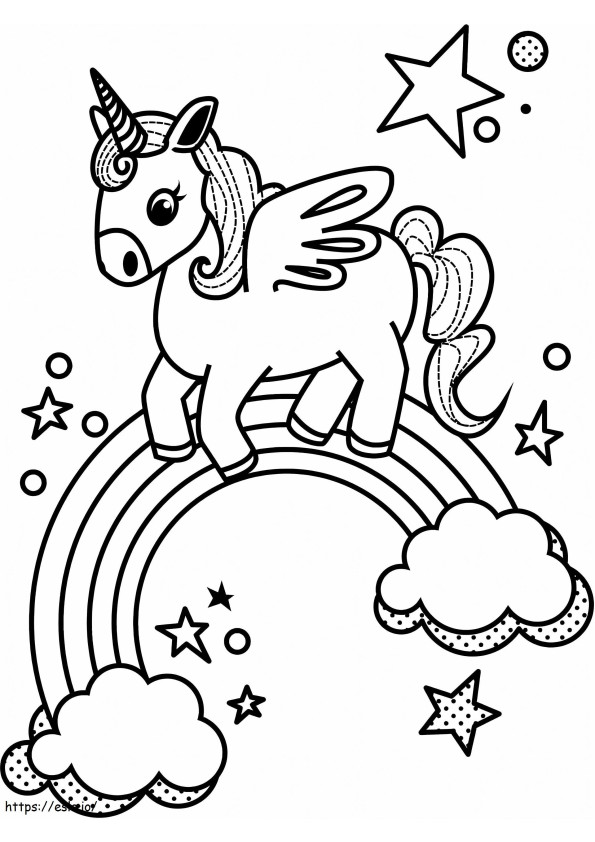 Unicorn In Rainbow With Stars coloring page