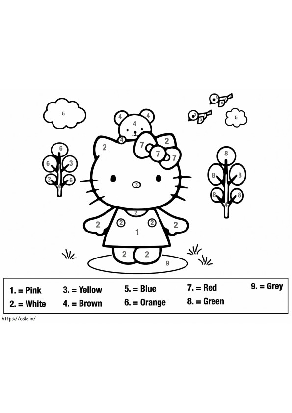 Fișă de lucru gratuită Hello Kitty Color după număr de colorat