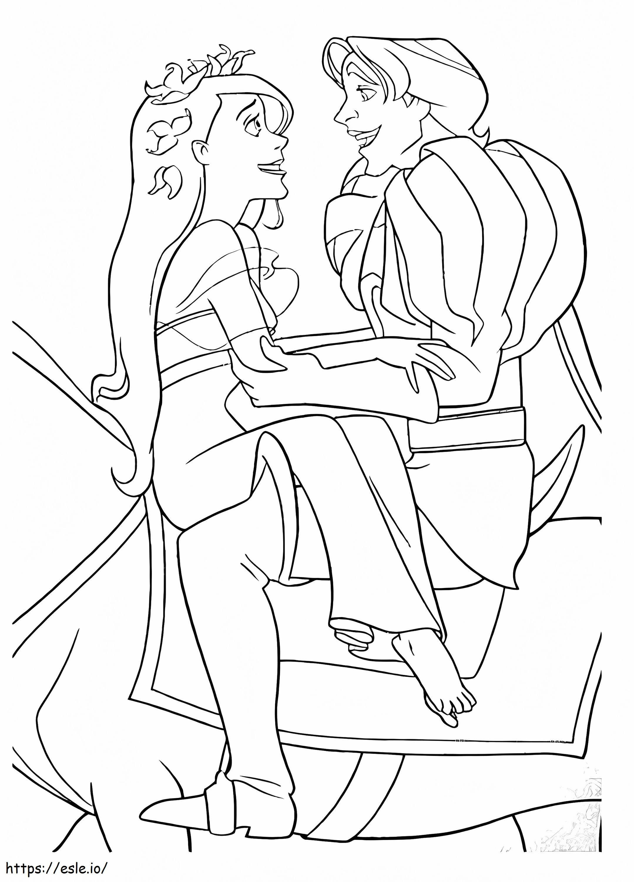 Giselle Riding A Horse With Prince Edward In Enchanted coloring page