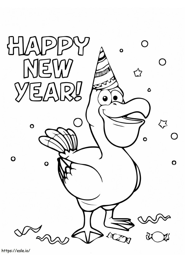 Happy New Year With Chicken Design Coloring Page