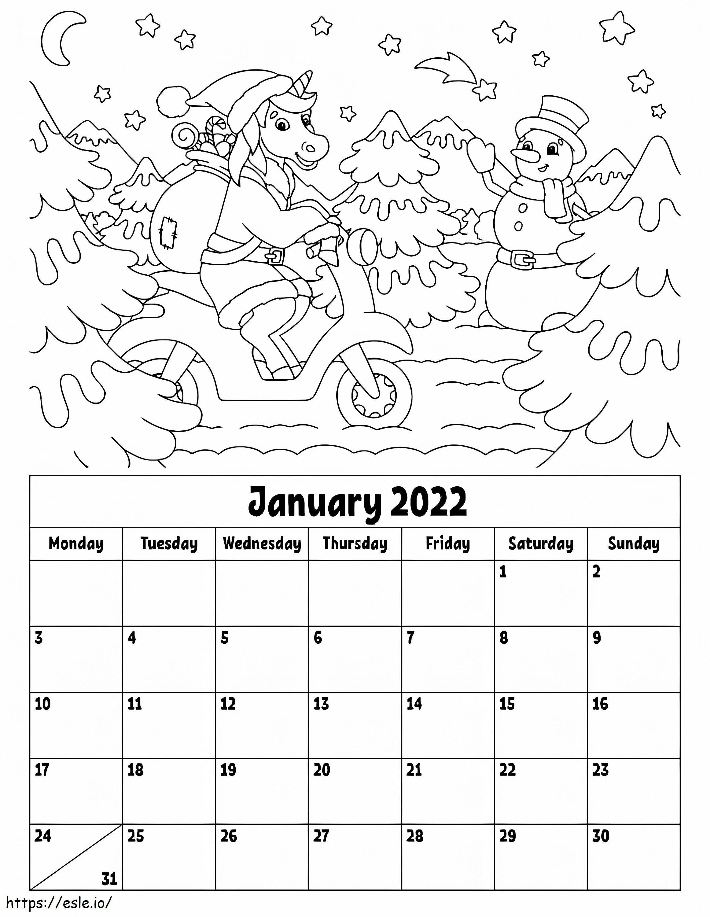 Calendário de janeiro de 2022 para colorir