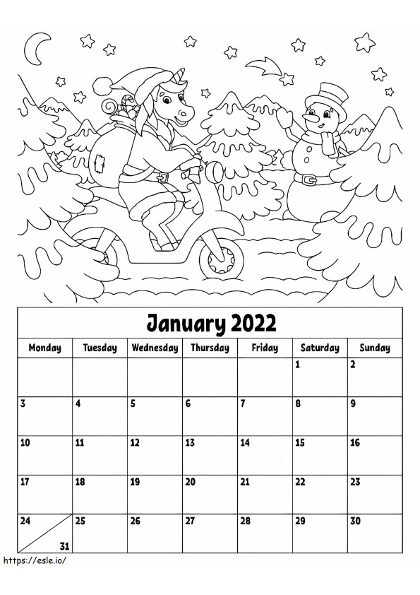 Coloriage Calendrier de janvier 2022 à imprimer dessin