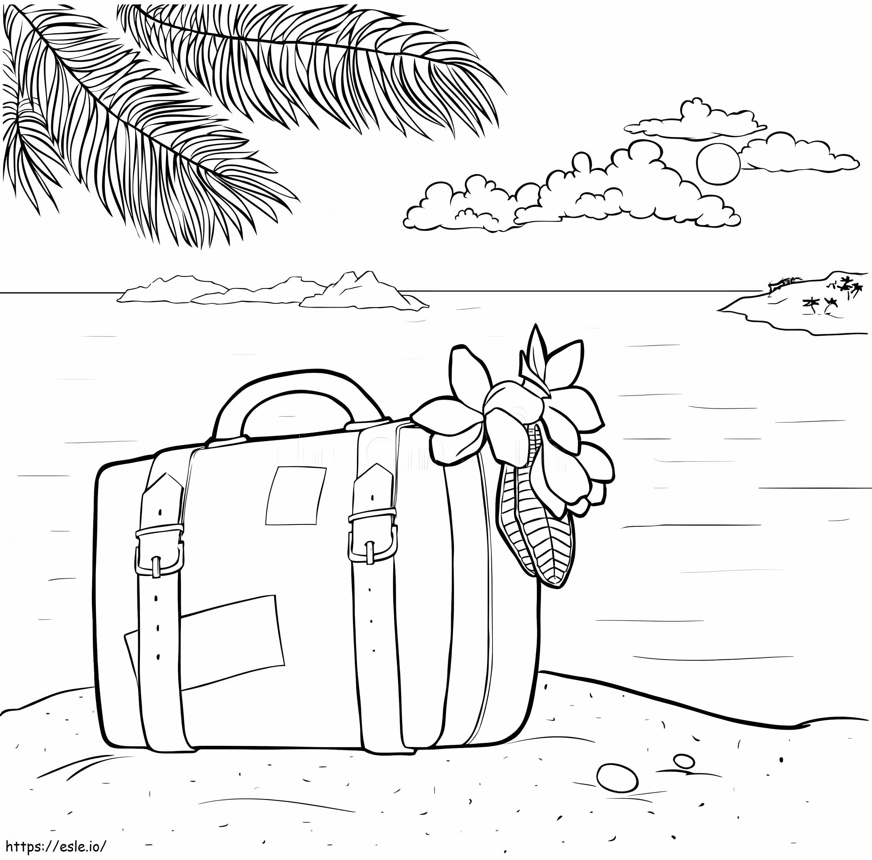 Suitcase With Plumeria On The Beach coloring page
