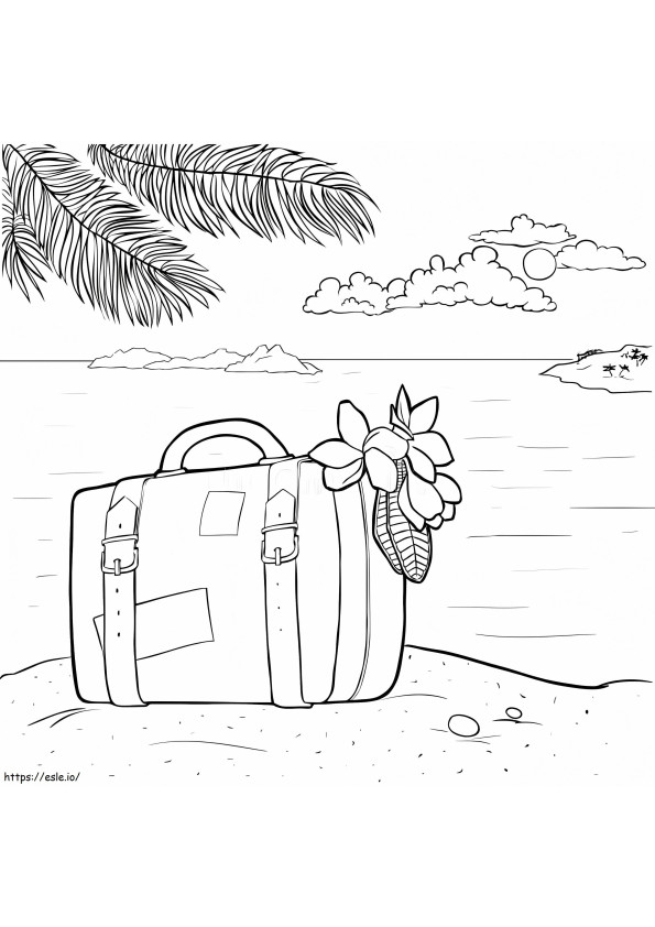 ビーチのプルメリアが付いたスーツケース ぬりえ - 塗り絵