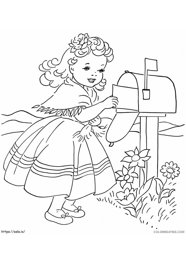 Tyttö Lähettää kirjeen värityskuva
