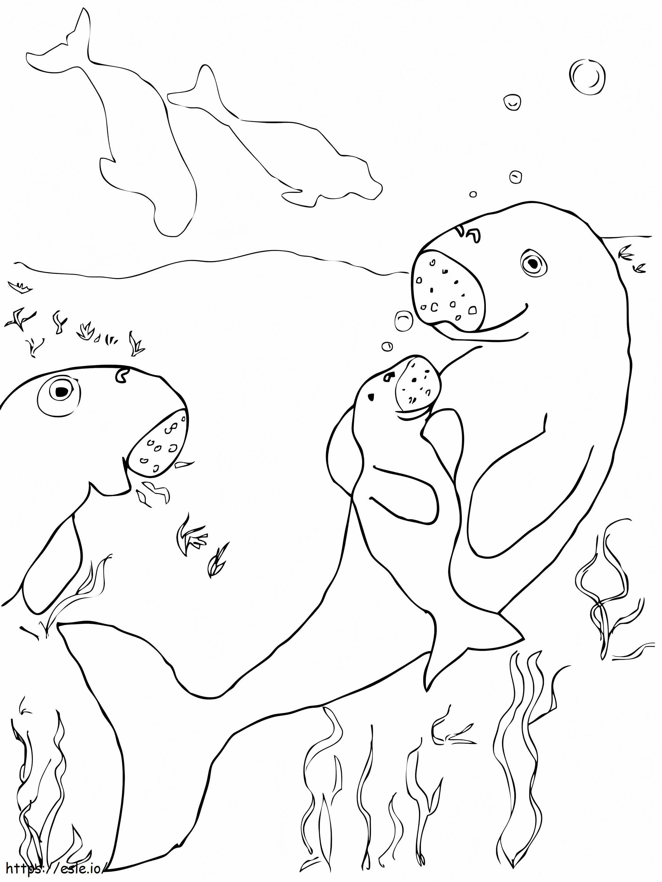 Coloriage Dugong et bébé à imprimer dessin