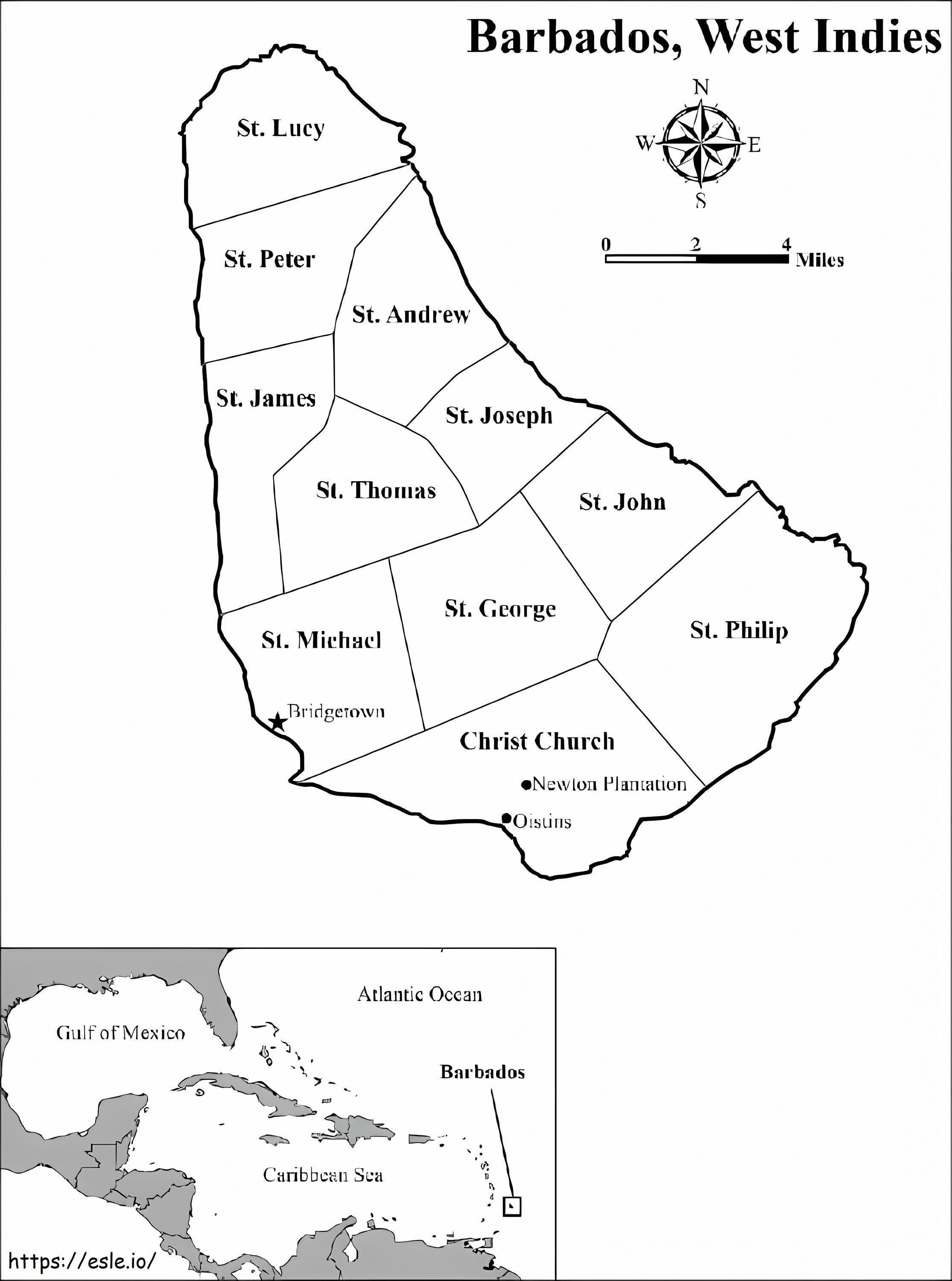 Barbadoss térkép kifestő