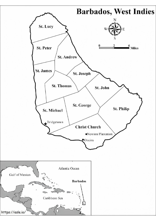 Barbadossin kartta värityskuva