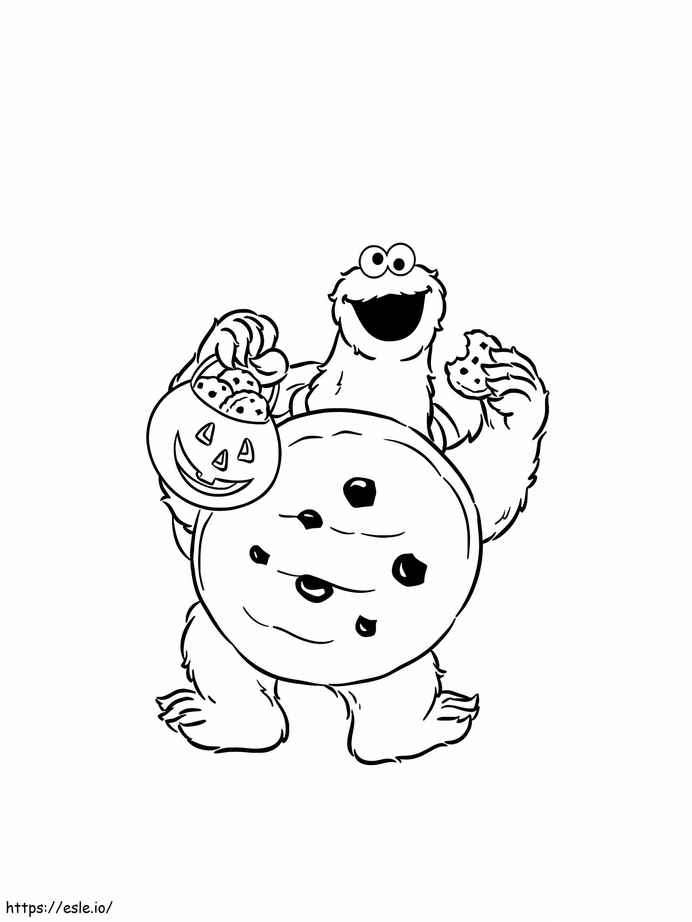 Coloriage Elmo drôle tenant un pot à biscuits à imprimer dessin